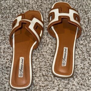 Forever Link Brown and White Slide Sandals